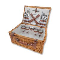 Summertime Woven Willow Picnic Basket - Set for 4 Person